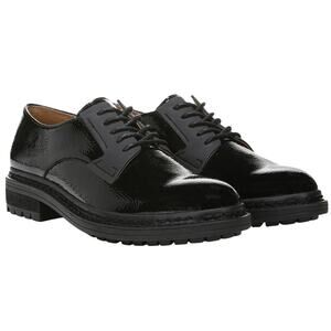 Franco Sarto Womens Sendra Lug Sole Derby Shoes US 6 M Black Patent Leather NWOB
